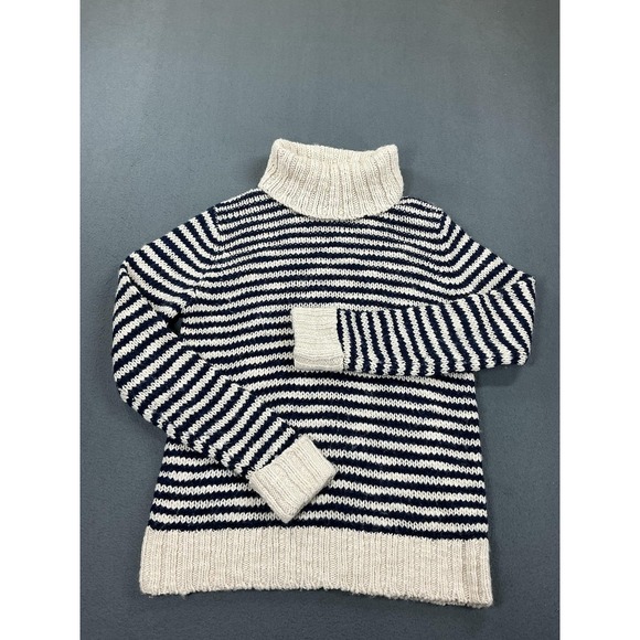 Lands' End Canvas Sweaters - Lands' End Canvas Sweater Womens Small Blue Striped Wool‎ Blend Turtleneck Knit